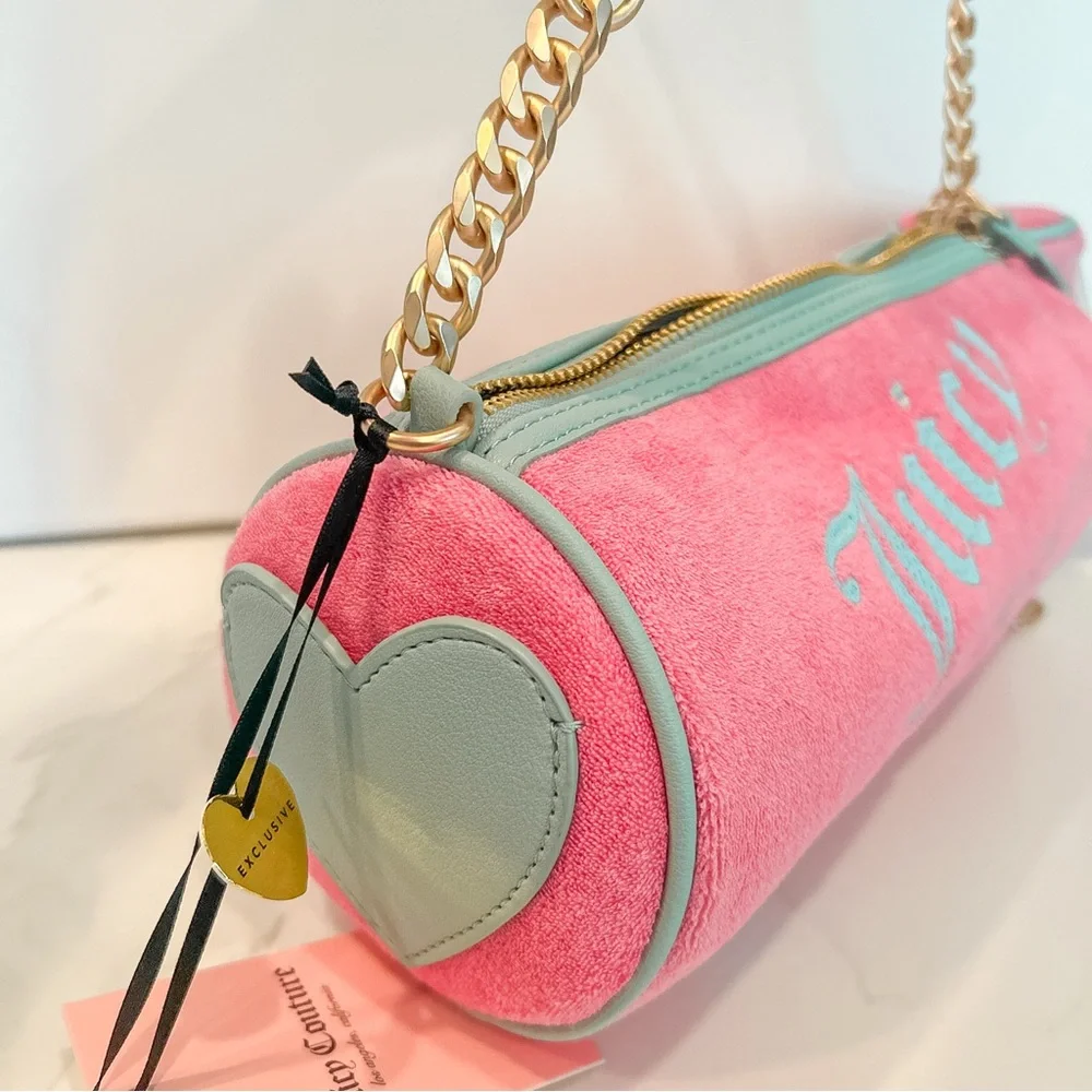 Juicy Couture Bag Pink Blue Terry Cloth Velour Barrel Shoulder Bag Set Y2K NWT